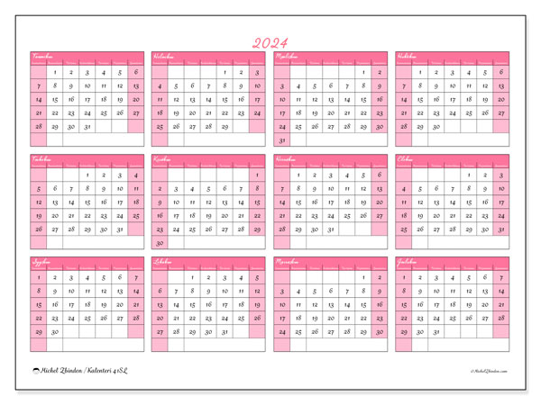 Kalenteri annuel 2024 “41”. Ilmainen tulostettava kalenteri.. Sunnuntaista lauantaihin
