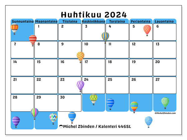Kalenteri huhtikuu 2024 “446”. Ilmainen tulostettava aikataulu.. Sunnuntaista lauantaihin