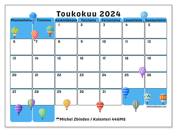 Kalenteri toukokuu 2024 “446”. Ilmainen tulostettava aikataulu.. Maanantaista sunnuntaihin