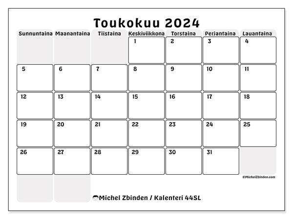Kalenteri toukokuu 2024 “44”. Ilmainen tulostettava lehti.. Sunnuntaista lauantaihin