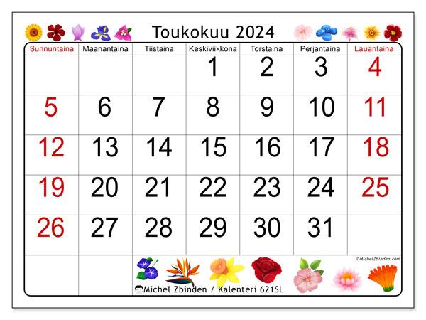 Kalenteri toukokuu 2024 “621”. Ilmainen tulostettava kalenteri.. Sunnuntaista lauantaihin