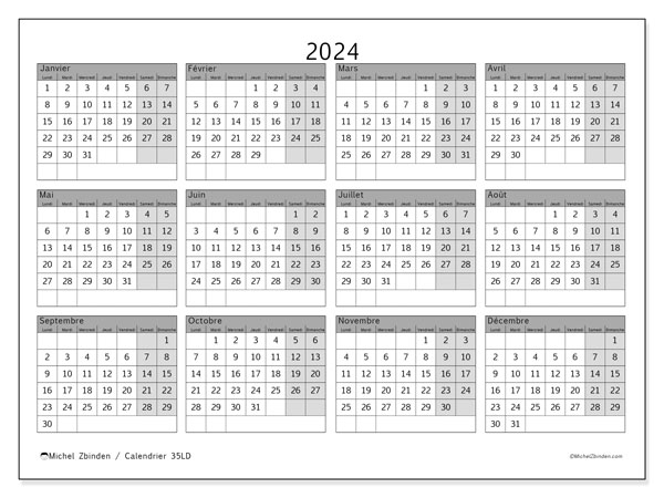 35LD, calendrier 2024, pour imprimer, gratuit.