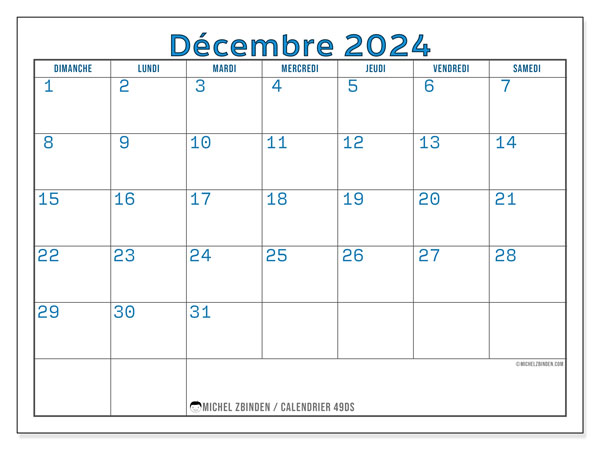 Calendrier décembre 2023 “49”. Calendrier à imprimer gratuit.
