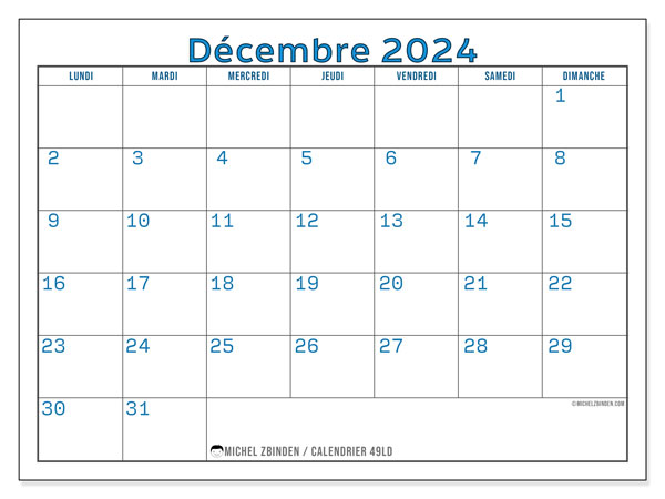 49LD, calendrier décembre 2024, pour imprimer, gratuit.