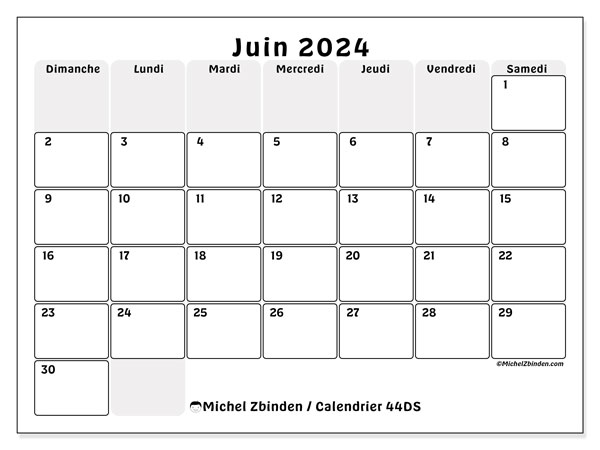 Calendrier juin 2024, 44DS. Programme à imprimer gratuit.
