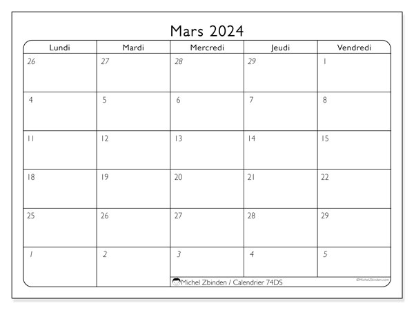 74DS, calendrier mars 2024, pour imprimer, gratuit.
