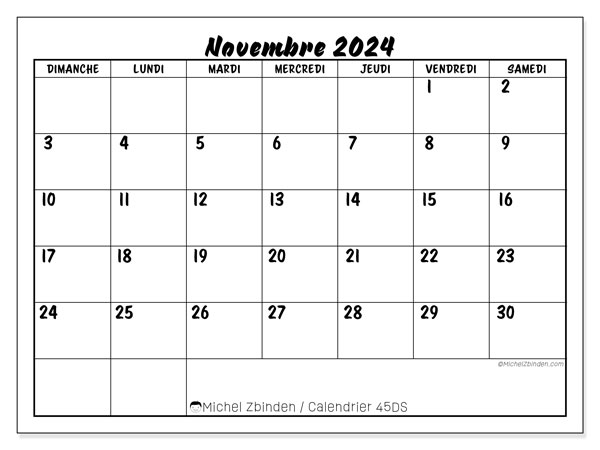 Calendrier novembre 2023 “45”. Calendrier à imprimer gratuit.