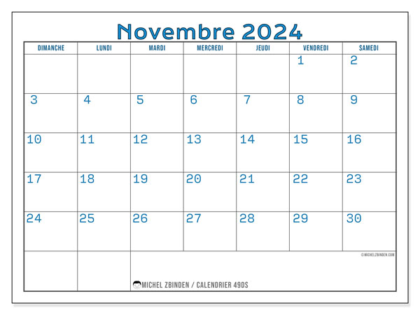49DS, calendrier novembre 2024, pour imprimer, gratuit.