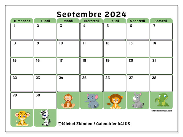 Calendrier septembre 2024 “441”. Programme à imprimer gratuit.. Dimanche à samedi