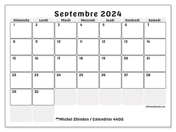 Calendrier septembre 2024, 44DS. Planning à imprimer gratuit.