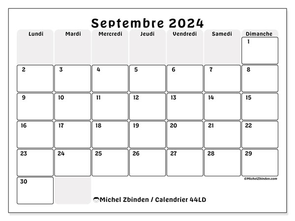 44LD, calendrier septembre 2024, pour imprimer, gratuit.