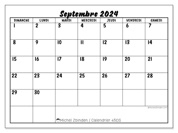 Calendrier septembre 2024, 45DS. Planning à imprimer gratuit.