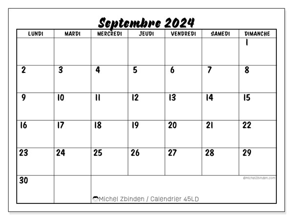 45LD, calendrier septembre 2024, pour imprimer, gratuit.