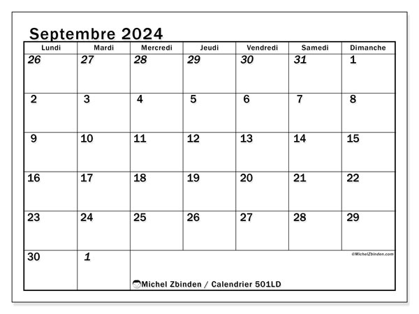 Calendrier septembre 2024, 501LD. Planning à imprimer gratuit.