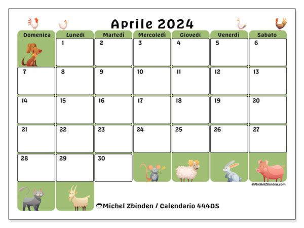Calendario aprile 2024 “444”. Programma da stampare gratuito.. Da domenica a sabato