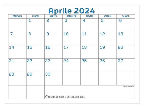 Calendario aprile 2024 “49”. Calendario da stampare gratuito.. Da domenica a sabato