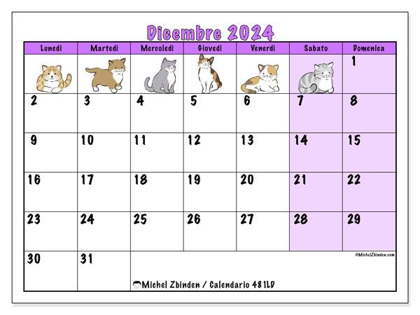 Calendario dicembre 2024 “481”. Calendario da stampare gratuito.. Da lunedì a domenica