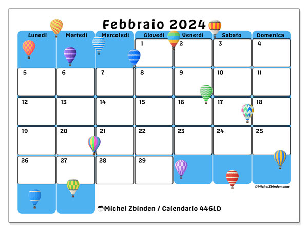 Calendario febbraio 2024, 446DS. Programma da stampare gratuito.