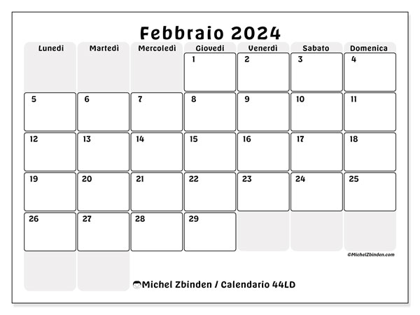 44LD, calendario febbraio 2024, da stampare gratuitamente.