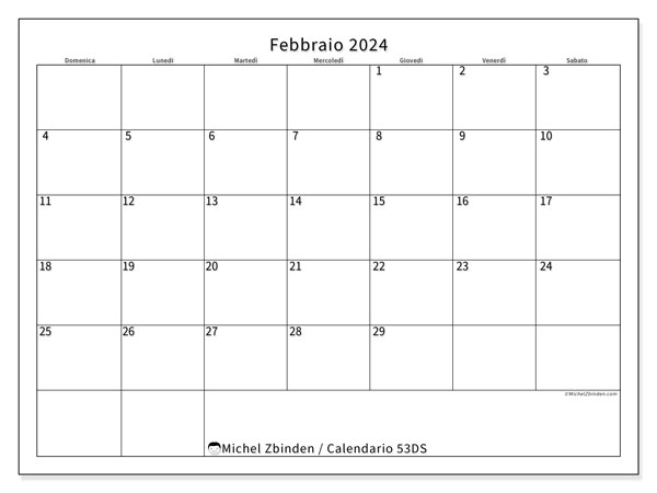 Calendario da stampare, febbraio 2024, 53DS