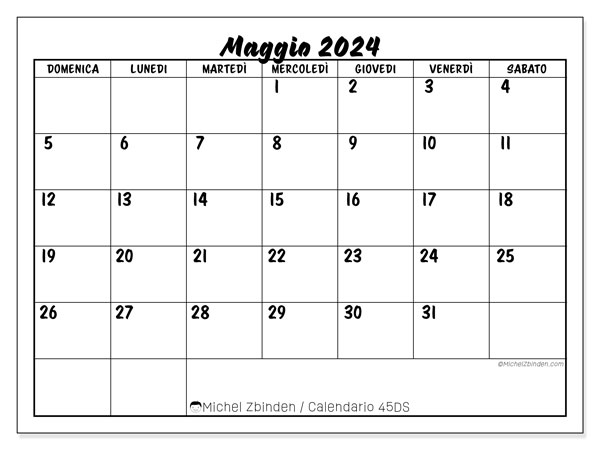 Calendario maggio 2024 “45”. Calendario da stampare gratuito.. Da domenica a sabato