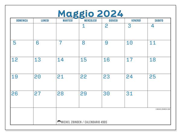 Calendario maggio 2024 “49”. Piano da stampare gratuito.. Da domenica a sabato