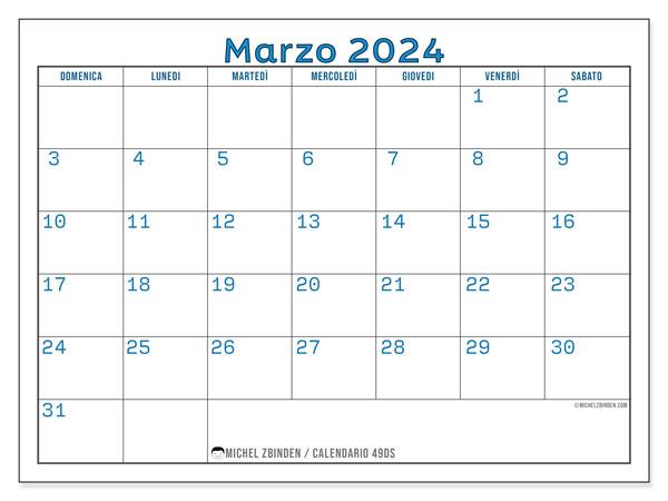 Calendario marzo 2024 “49”. Programma da stampare gratuito.. Da domenica a sabato