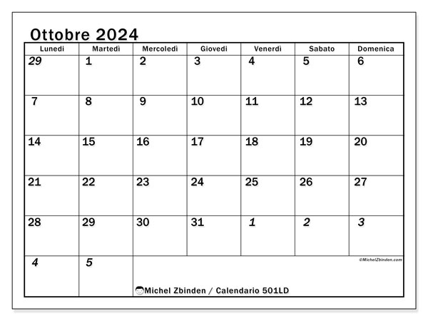 Calendario ottobre 2024, 501LD. Calendario da stampare gratuito.