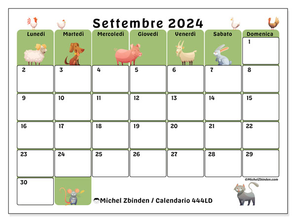 Calendario settembre 2024 “444”. Calendario da stampare gratuito.. Da lunedì a domenica