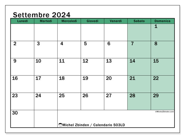 Calendario settembre 2024 “503”. Programma da stampare gratuito.. Da lunedì a domenica
