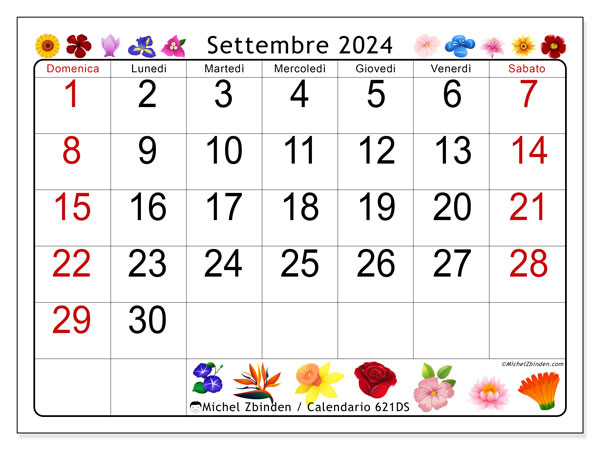 Calendario settembre 2024 “621”. Programma da stampare gratuito.. Da domenica a sabato