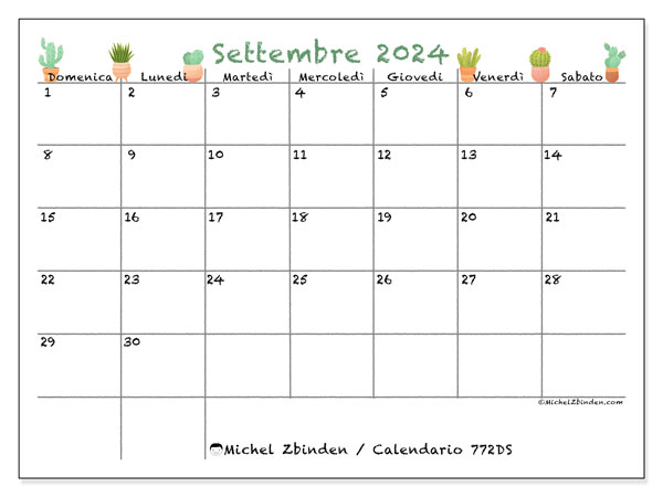 Calendario settembre 2024 “772”. Calendario da stampare gratuito.. Da domenica a sabato
