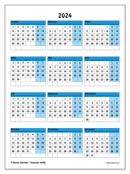 Kalender  2024, 40MZ. Gratis printbare kalender.