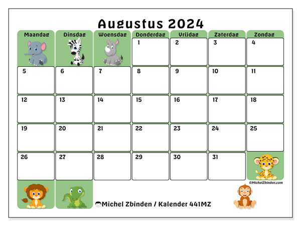Kalender om af te drukken, augustus 2024, 441MZ