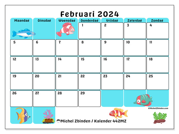 Kalender februari 2024, 442MZ. Gratis afdrukbare kalender.