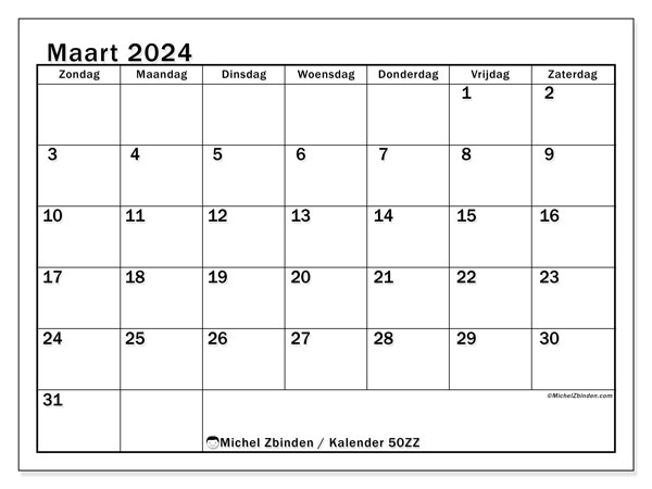 Kalender om af te drukken, maart 2024, 50ZZ