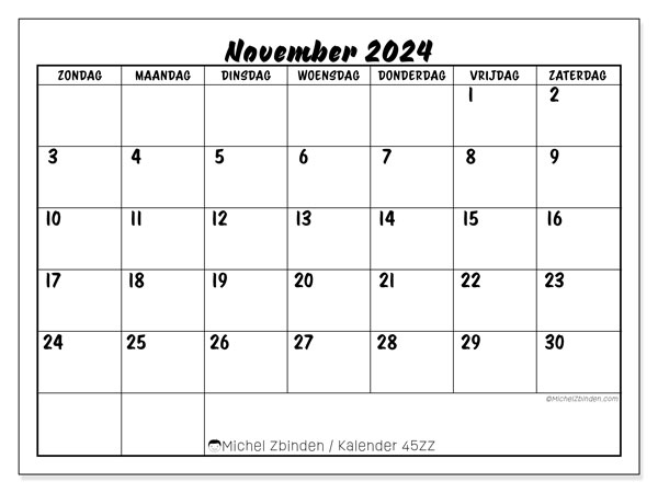 Kalender om af te drukken, november 2024, 45ZZ