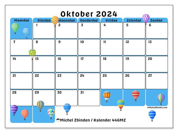 Kalender oktober 2024 “446”. Gratis afdrukbare kalender.. Maandag tot zondag