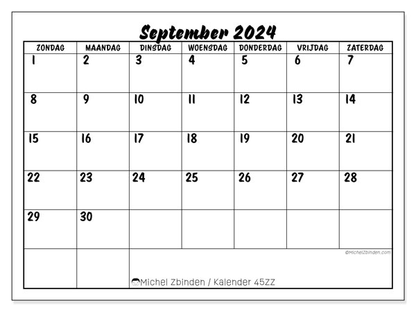 Kalender om af te drukken, september 2024, 45ZZ