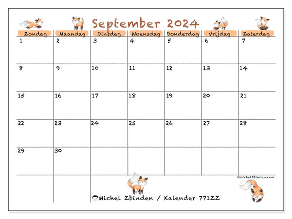 Kalender om af te drukken, september 2024, 771ZZ