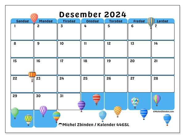 Kalender desember 2024 “446”. Gratis kalender for utskrift.. Søndag til lørdag