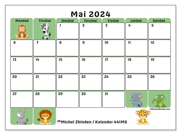 Kalender mai 2024 “441”. Gratis program for utskrift.. Mandag til søndag