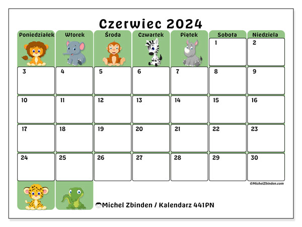 Kalendarz czerwiec 2024 “441”. Darmowy program do druku.. Od poniedziałku do niedzieli