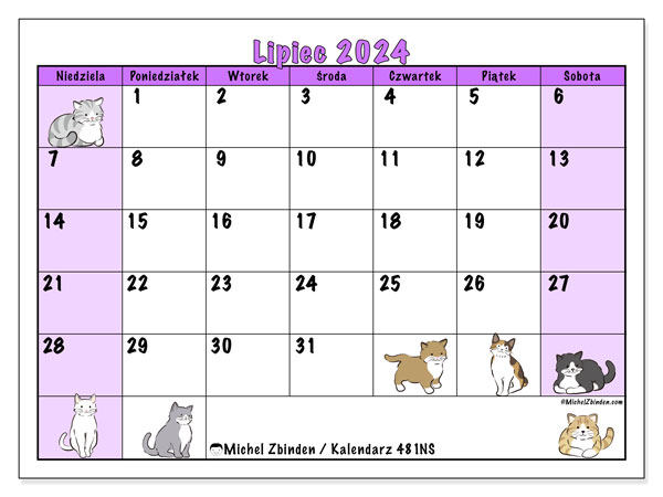 Kalendarz lipiec 2024 “481”. Darmowy plan do druku.. Od niedzieli do soboty