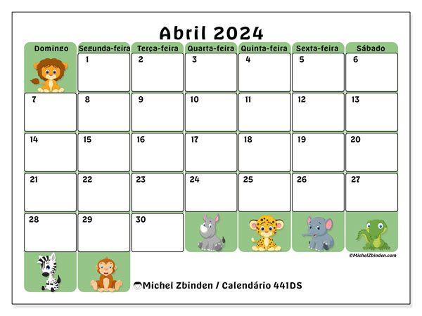 441DS, calendário de abril de 2024, para impressão, grátis.