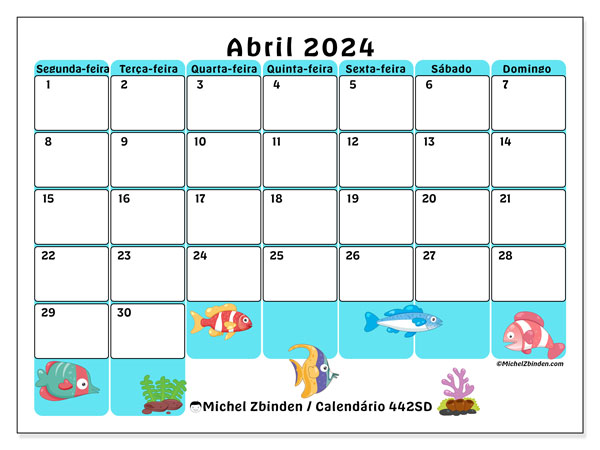 442SD, Abril de 2024 calendário, para impressão, grátis.