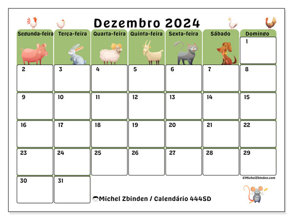 Calendário para imprimir, Dezembro 2024, 444SD