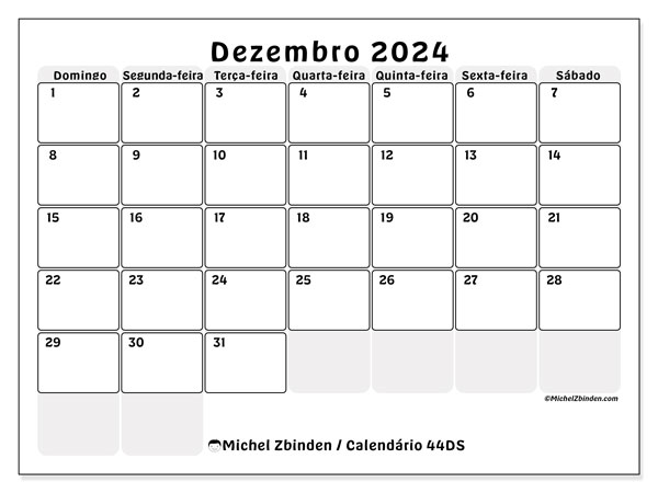 44DS, calendário de dezembro de 2024, para impressão, grátis.
