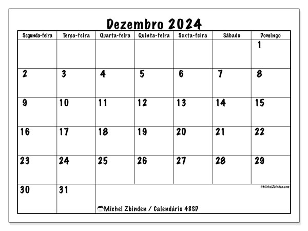48SD, Dezembro de 2024 calendário, para impressão, grátis.