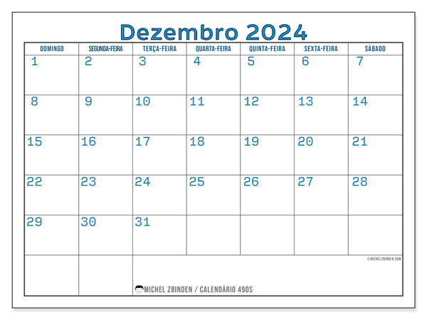 49DS, calendário de dezembro de 2024, para impressão, grátis.
